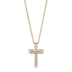 Collier Kreuz aus 585 Gold Rotgold 19 Brillanten 0,13ct TW-SI L:42cm