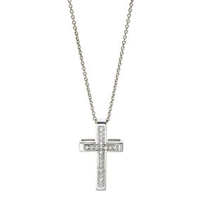 Collier Kreuz aus 750 Gold Weißgold 19 Brillanten 0,13ct TW-SI L:42cm