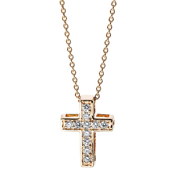 Collier Kreuz aus 750 Rotgold 11 Brillanten 0.18ct