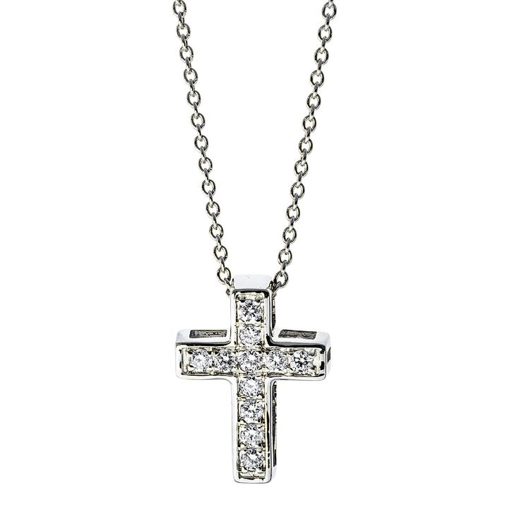 Collier Kreuz aus 750 Weißgold 11 Brillanten 0.18ct