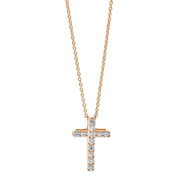 Collier Kreuz aus 750 Rotgold 12 Brillanten 0.23ct