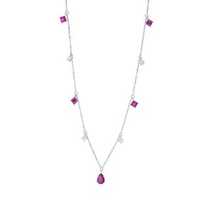 Collier aus 750 Weißgold 5 Rubine 1,3ct rot 4 Brillanten 0,2ct W-SI L:45cm