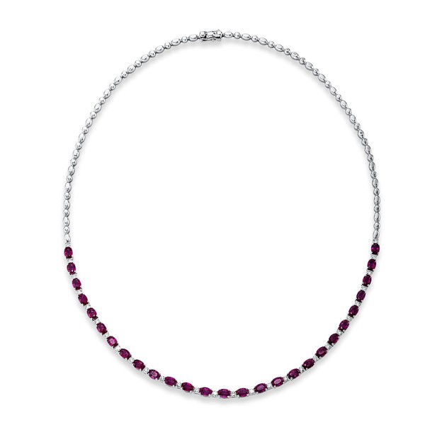 Collier aus 750 Weißgold 27 Rubine 28 Brillanten 1.18ct