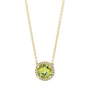 Collier aus 750 Gelbgold Peridot 1,7ct grün 22 Brillanten 0,1ct TW-SI L:43,2cm