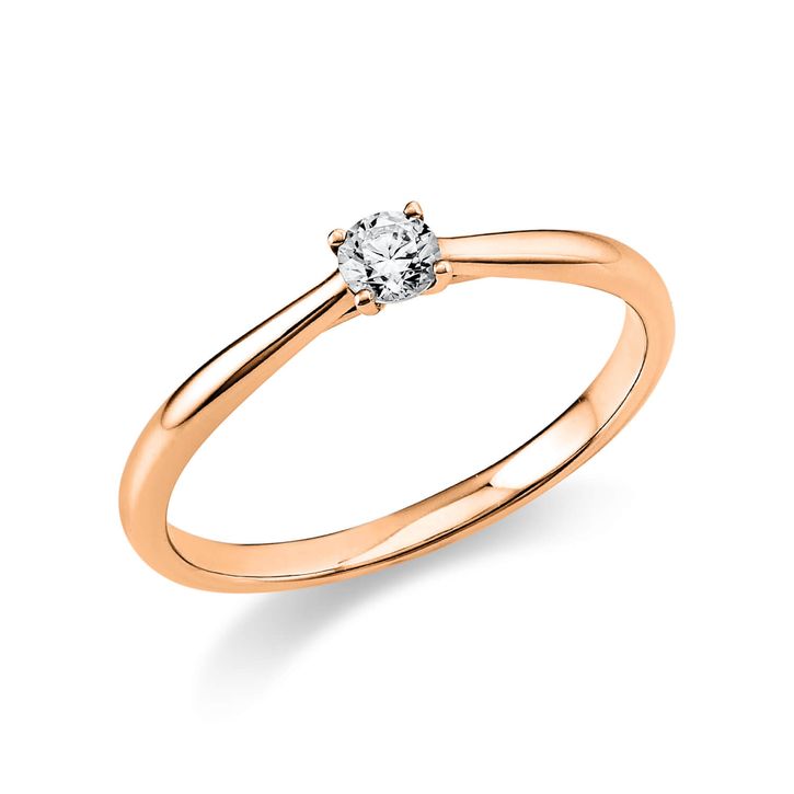 Solitaire Ring aus 750 Rotgold 1 Brillant 0.15ct