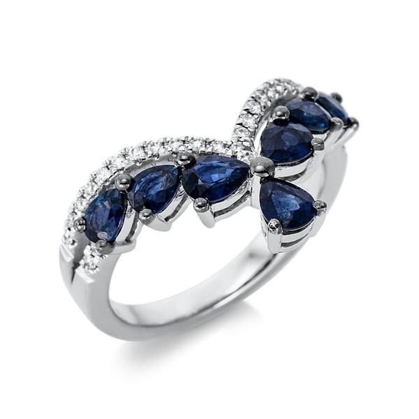 Ring aus 750 Weißgold 7 Saphire 27 Brillanten 0.14ct
