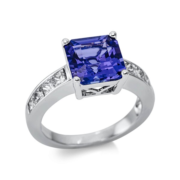 Ring aus 750 Weißgold Tansanit 8 Diamanten 0.89ct