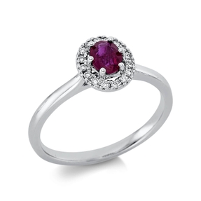 Ring Oval aus 750 Weißgold Rubin 0,5ct rot 16 Brillanten 0,08ct TW-SI B:8,5mm Ring Oval aus 750 Weißgold Rubin 0,5ct rot 16 Brillanten 0,08ct TW-SI B:8,5mm