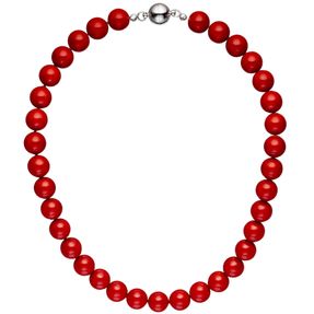Kette Collier Halskette Kugelkette aus Muschelkern Perlen rot Perlenkette 45cm