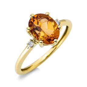 Ring Oval aus 750 Gelbgold Citrin 1,55ct gelb 2 Brillanten 0,04ct TW-SI B:10,3mm