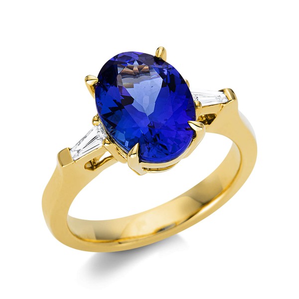 Ring aus 750 Gelbgold Tansanit 2 Diamanten 0.15ct