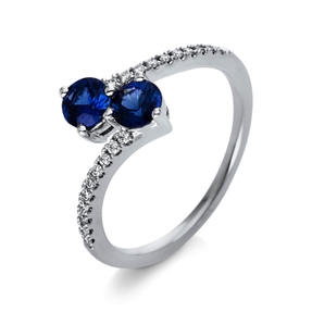 Ring aus 750 Weißgold 2 Saphire 0,74ct blau 20 Brillanten 0,12ct TW-VSI B:9mm Ring aus 750 Weißgold 2 Saphire 0,74ct blau 20 Brillanten 0,12ct TW-VSI B:9mm