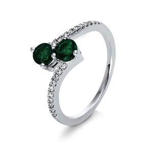 Ring aus 750 Weißgold 2 Smaragde 0,67ct grün 20 Brillanten 0,12ct TW-VSI B:9mm Ring aus 750 Weißgold 2 Smaragde 0,67ct grün 20 Brillanten 0,12ct TW-VSI B:9mm