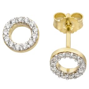 Ohrstecker Ohrringe, Ringform mit Zirkonia, rund, 375 Gold Gelbgold bicolor