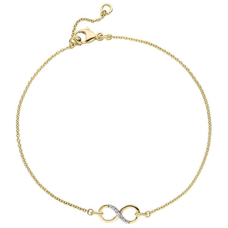 1,1mm Ankerarmband Infinity Zirkonia 375 Gelbgold