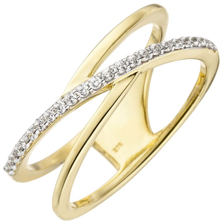 Eleganter Ring 2-reihig Zirkonia und 375 Gelbgold