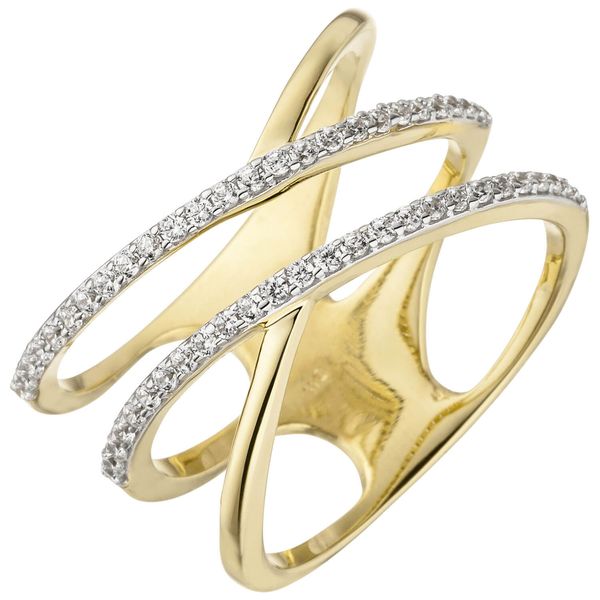 Eleganter Ring mit Zirkonia 3-reihig 375 Gelbgold