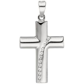 Anhänger Kreuz Kreuzchen mit weißen Zirkonia, 925 Sterlingsilber, rhodiniert