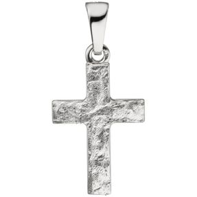 Anhänger Kreuz gehämmert aus 925 Sterlingsilber rhodiniert mattiert