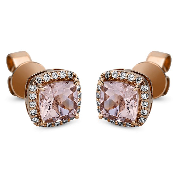 Ohrstecker aus 750 Rotgold 2 Morganite 40 Brillanten 0.11ct