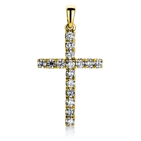 Anhänger Kreuz aus 750 Gold Gelbgold 16 Brillanten 0,28ct TW-SI 19x11,8mm mit Öse