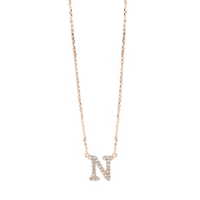 Collier Buchstabe N aus 750 Rotgold 25 Brillanten 0,12ct TW-SI L:43,2cm Collier Buchstabe N aus 750 Rotgold 25 Brillanten 0,12ct TW-SI L:43,2cm