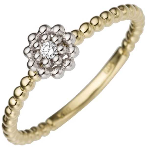 Ring Blume einem Brillanten 585 Gelbgold Weißgold