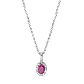 Collier aus 750 Weißgold Rubin 0,49ct rot 16 Brillanten 0,11ct TW-SI L:45cm