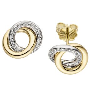 Ohrstecker Ohrringe mit 48 Diamant Brillanten, Ringe, 585 Gold Gelbgold Weißgold