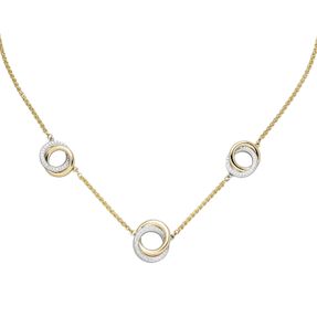 Collier Zopfkette, Ringe, 82 Diamant Brillanten 585 Gold Gelbgold Weißgold, 45cm