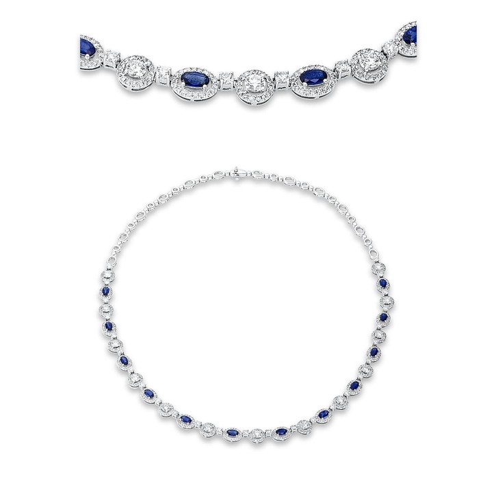 Collier aus 750 Weißgold 12 Saphire 463 Brillanten 5.38ct