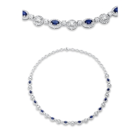 Collier 750 Weißgold 12 Saphire 3,19ct blau 463 Diamanten 5,38ct TW-PI L:43,2cm