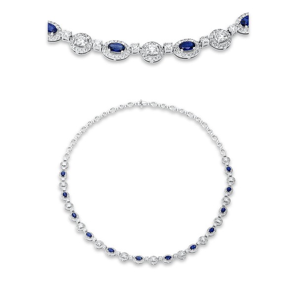 Collier aus 750 Weißgold 12 Saphire 463 Brillanten 5.38ct