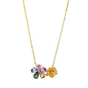 Collier aus 750 Gold Gelbgold 10 Saphire 3,36ct mehrfarbig L:43,2cm