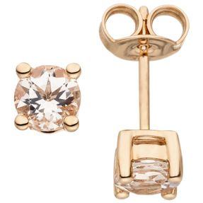 Ohrstecker Solitär Ohrringe mit rosa Morganite, 585 Gold Rotgold Rosegold