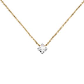 Solitär Collier mit Anhänger Diamant Brillant, 750 Gold Gelbgold Weißgold, 45cm