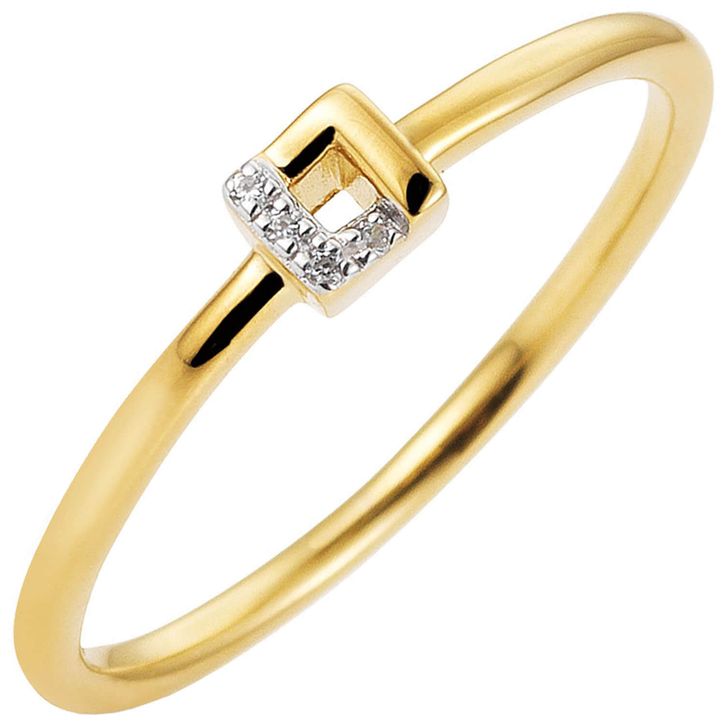 Ring Quadrat 4 Diamanten Brillanten 585 Gelbgold