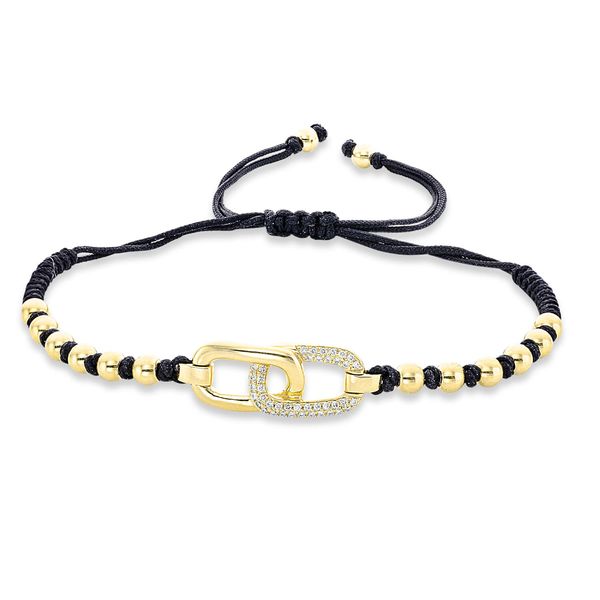 Armband schwarze Kordel aus 750 Gelbgold 41 Brillanten 0.17ct