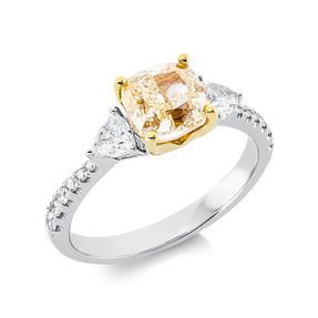 Ring aus 750 Gold gelb/weiß 15 Diamanten 2,57ct TW-SI B:6,1mm 4er-Krappe