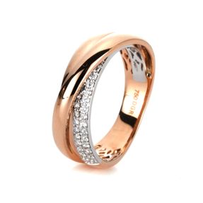 Pavé Ring gekreuzt aus 750 Gold weiß/rot 32 Brillanten 0,24ct TW-SI B:7,2mm