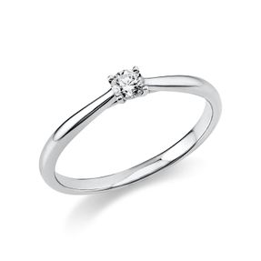 Solitaire Ring aus 750 Gold Weißgold Brillant 0,15ct TW-SI B:1,6mm 4er-Krappe