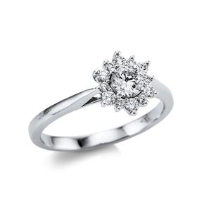 Ring Blume 750 Weißgold 12 Brillanten 0,19ct TW-SI 1 Brillant 0,3ct TW-SI B:8,4mm