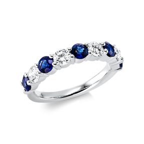 Ring aus 750 Weißgold 5 Saphire 1,26ct blau 4 Brillanten 0,85ct TW-VSI/SI B:3,7mm