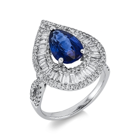 Ring Tropfen aus 750 Weißgold Saphir 3,15ct blau 155 Diamanten 1,42ct TW-VSI/SI