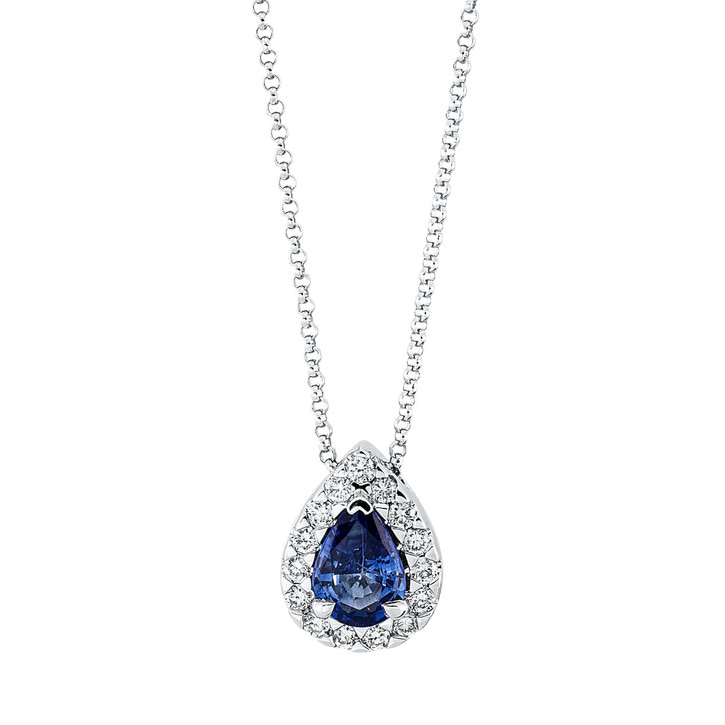 Collier aus 750 Weißgold Saphir 15 Brillanten 0.2ct