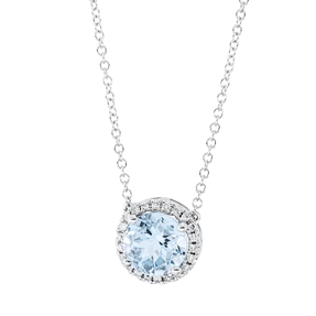 Collier aus 750 Weißgold Aquamarin 1,3ct blau 22 Brillanten 0,1ct TW-SI L:43,2cm