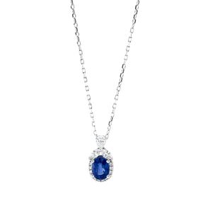 Collier Oval aus 750 Weißgold Saphir 1,32ct blau 15 Diamanten 0,33ct L:45,7cm