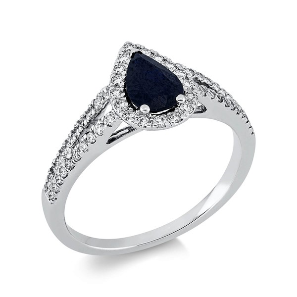 Ring Tropfen aus 750 Weißgold Saphir 57 Brillanten 0.35ct