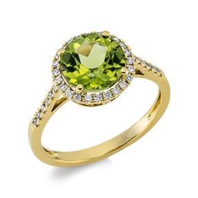 Ring aus 750 Gelbgold Peridot 2,4ct grün 36 Brillanten 0,19ct TW-SI Ø10,6mm