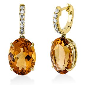 Ohrschmuck Ohrhänger 750 Gelbgold 2 Citrine 11,3ct gelb 14 Brillanten 0,27ct TW-SI